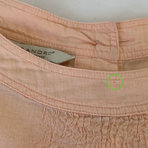 Sandro Shirt Women Large Pink Peach Bow Linen Beach Coastal Lagenlook Breathable - Picture 5 of 8